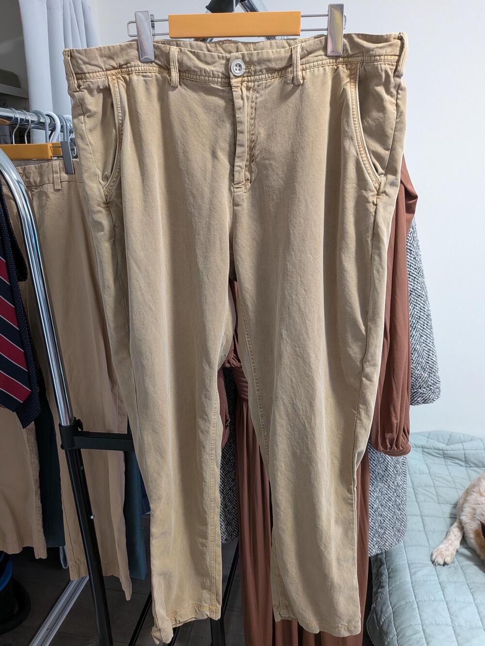 Men's Cotton Silk Blend Casual Pants – Beige Lightweight Trousers Size 38